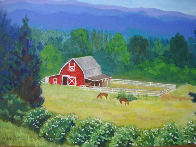 THE  RED  BARN __________ This  was sold at the same art show to a good friend of mine.  But she had one request:  could I change the horses to cows, as it was to be a gift to her daughter, who is a dairy farmer.  I obliged !