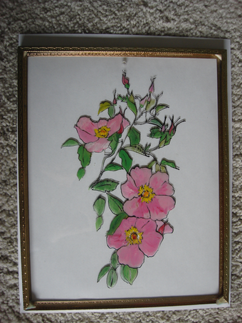 PINK  WILD  ROSES _______________This is a reverse glass painting.